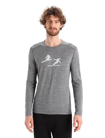 Men's Icebreaker Merino 200 Oasis Long Sleeve Crewe Last Run Base Layers Gritstone Heather | CA 1609LISH